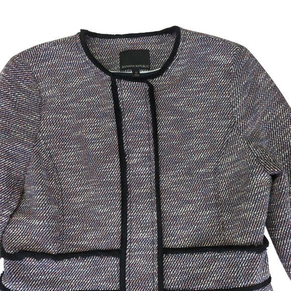 Banana Republic Blazer jacket Tweed Snap‎ Front Women's Size 12 Black with Red - Picture 3 of 8